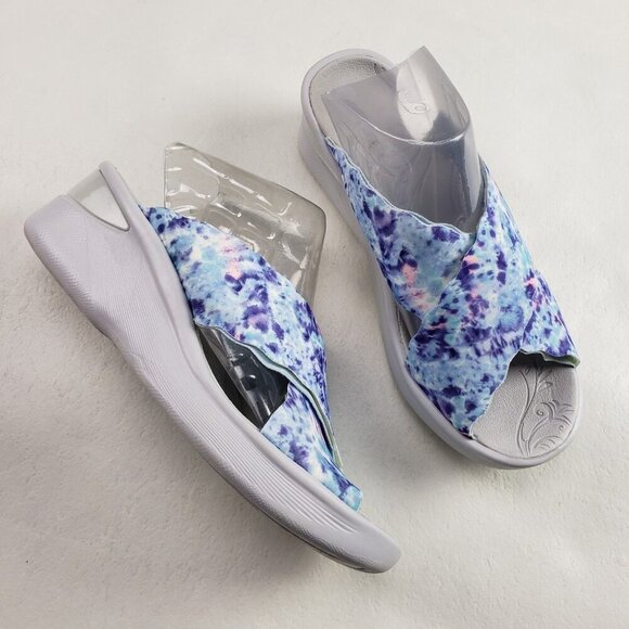 Bzees Sahara Wedge Sandal Womens 7.5 Blue Fabric Slip On Comfort Slide Open Toe - Picture 3 of 12